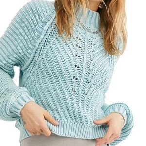 Free People Sweater Sweetheart Chunky Rib Knit Mock Neck Pullover